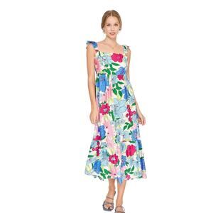 NWT Umgee Floral Ruffle Strap Smocked Midi Sundress Scallop Hem Large